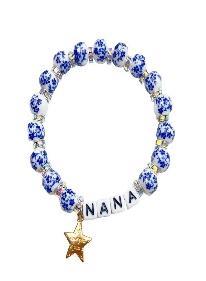 Dorla Cool Handmade NANA Porcelain Bead Bracelet with Star Charm Ceramic Gift for Grandma Birthday Mothers Day Gifts for Her (NANA-silver spacer) - Image 1